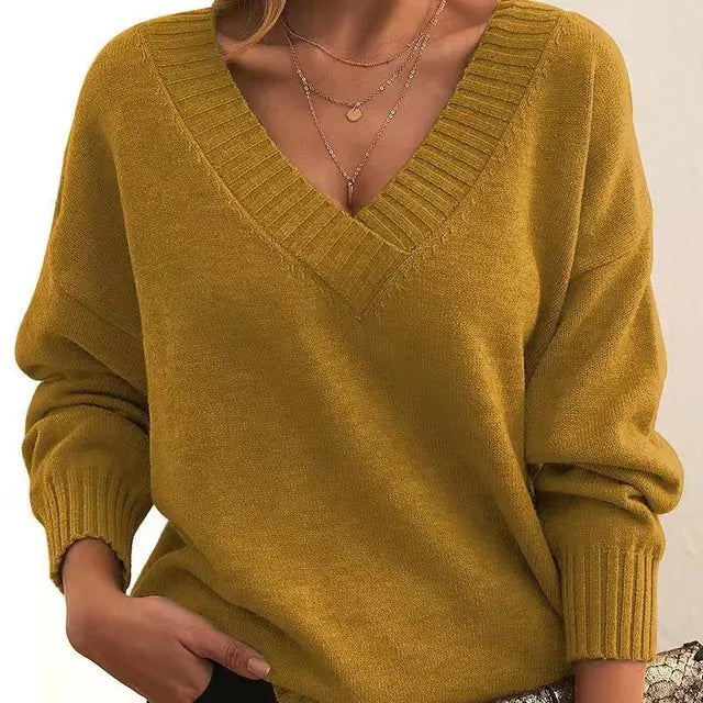 Elixir  - Elegant Long Sleeve Sweater With V-Neck