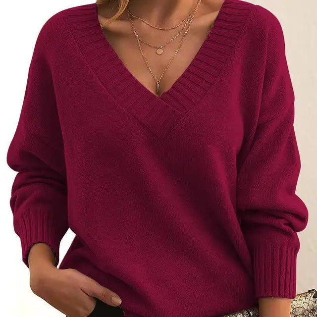 Elixir  - Elegant Long Sleeve Sweater With V-Neck