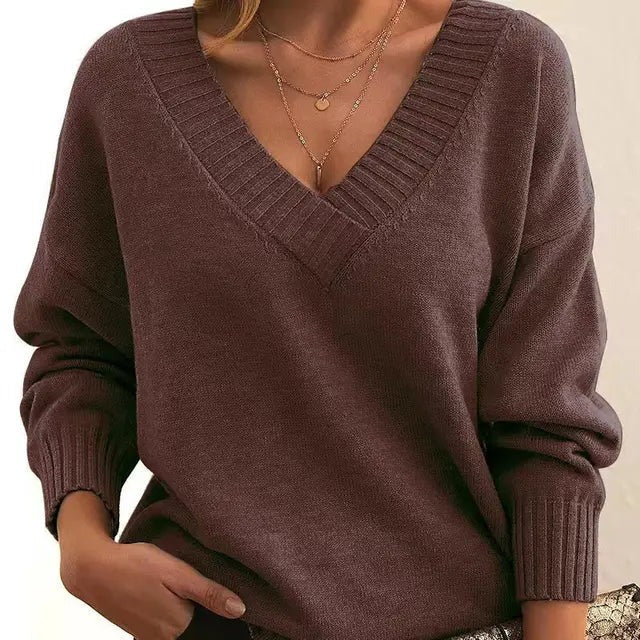Elixir  - Elegant Long Sleeve Sweater With V-Neck