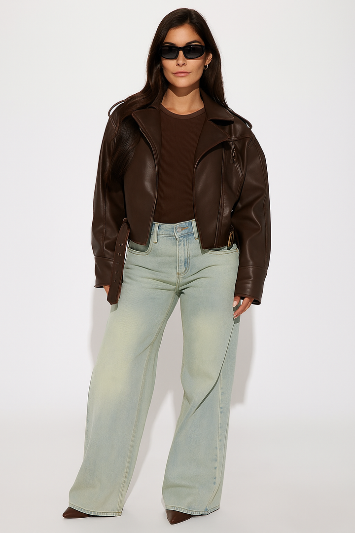Marcella - Brown Moto Jacket