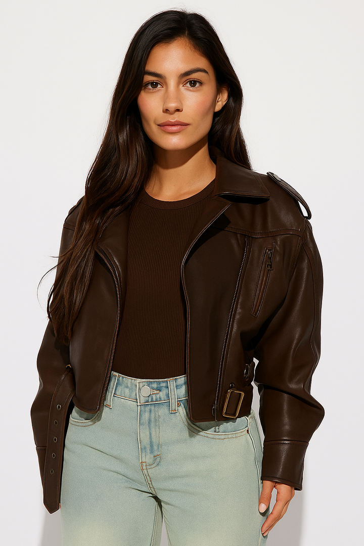 Marcella - Brown Moto Jacket