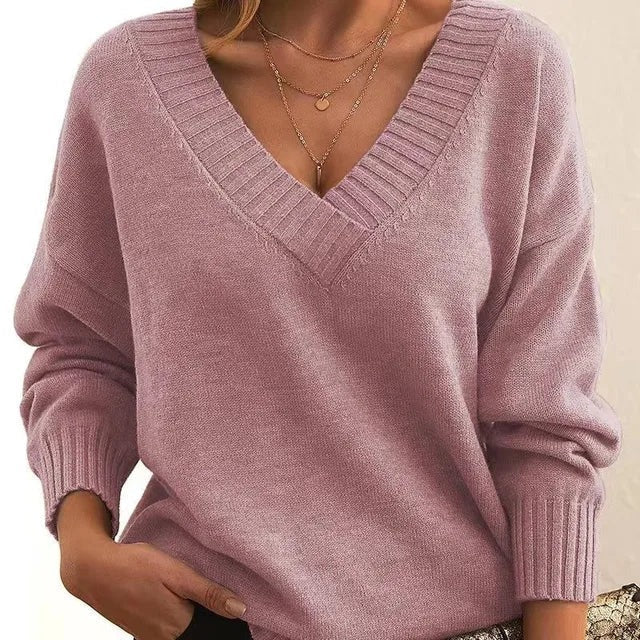 Elixir  - Elegant Long Sleeve Sweater With V-Neck