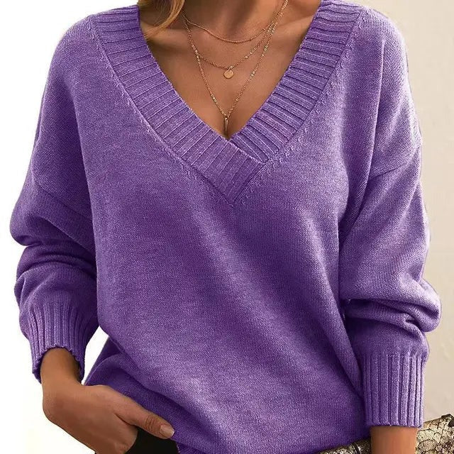 Elixir  - Elegant Long Sleeve Sweater With V-Neck