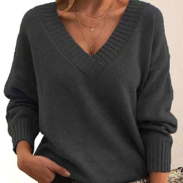 Elixir  - Elegant Long Sleeve Sweater With V-Neck