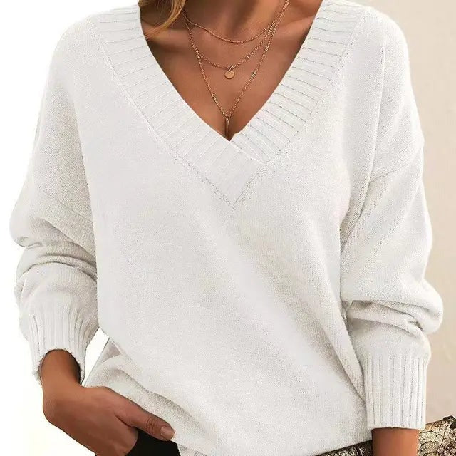 Elixir  - Elegant Long Sleeve Sweater With V-Neck