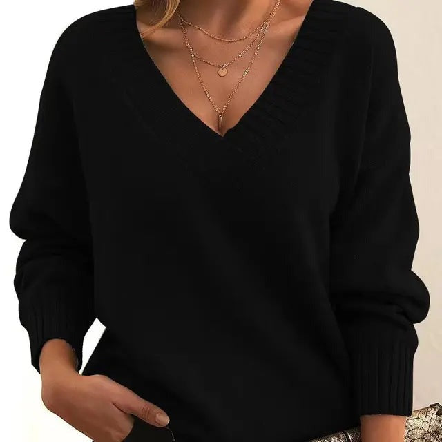 Elixir  - Elegant Long Sleeve Sweater With V-Neck