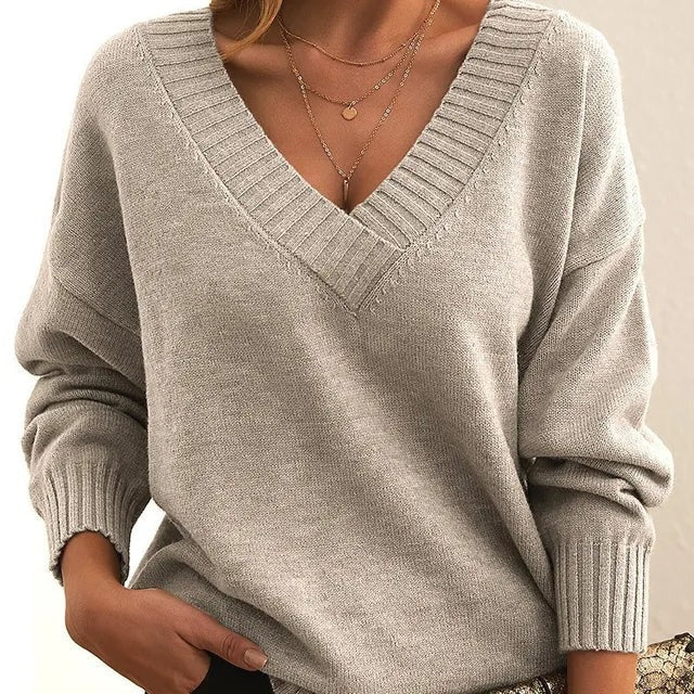 Elixir  - Elegant Long Sleeve Sweater With V-Neck