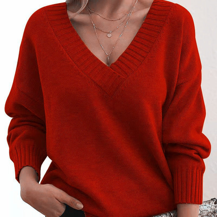 Elixir  - Elegant Long Sleeve Sweater With V-Neck