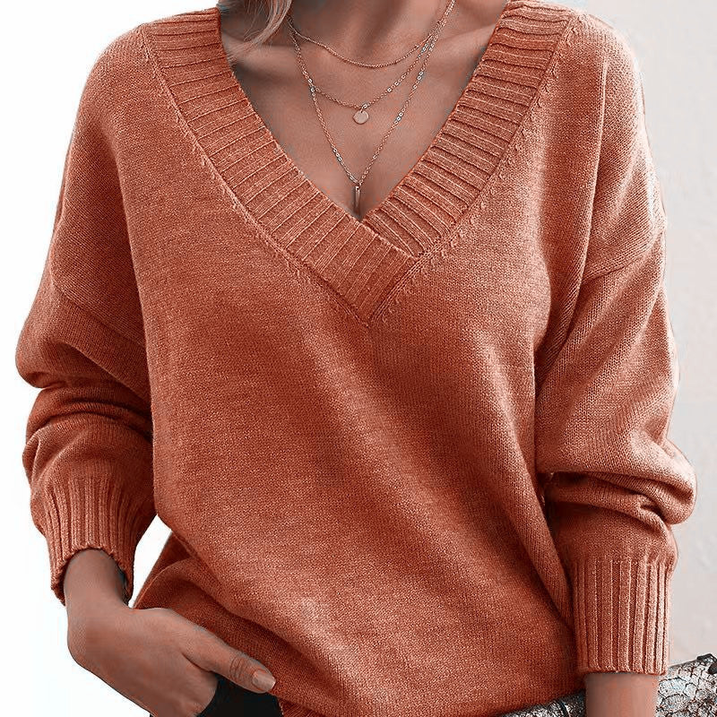 Elixir  - Elegant Long Sleeve Sweater With V-Neck