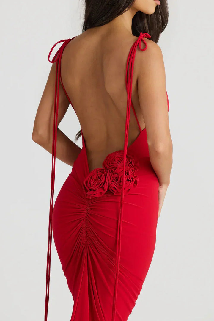 Verona - Backless Rose Knot Maxi Dress